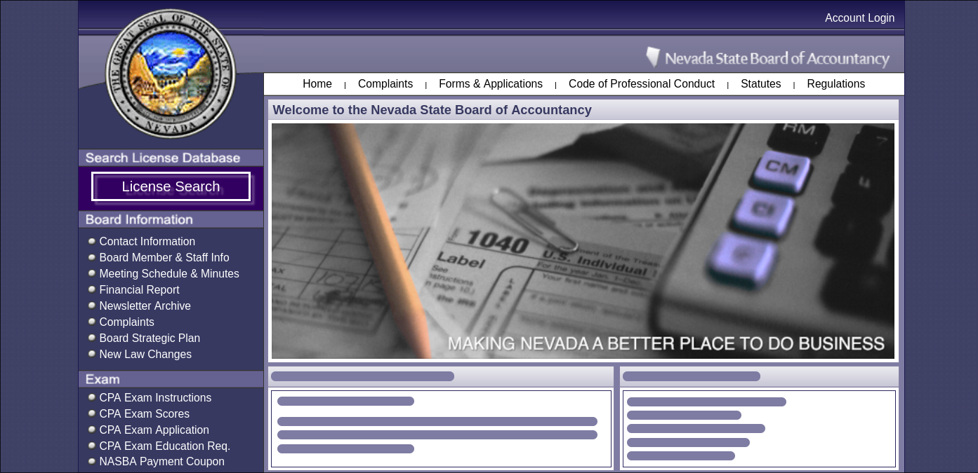 Nevada State Board of Accountancy Site Screenshot